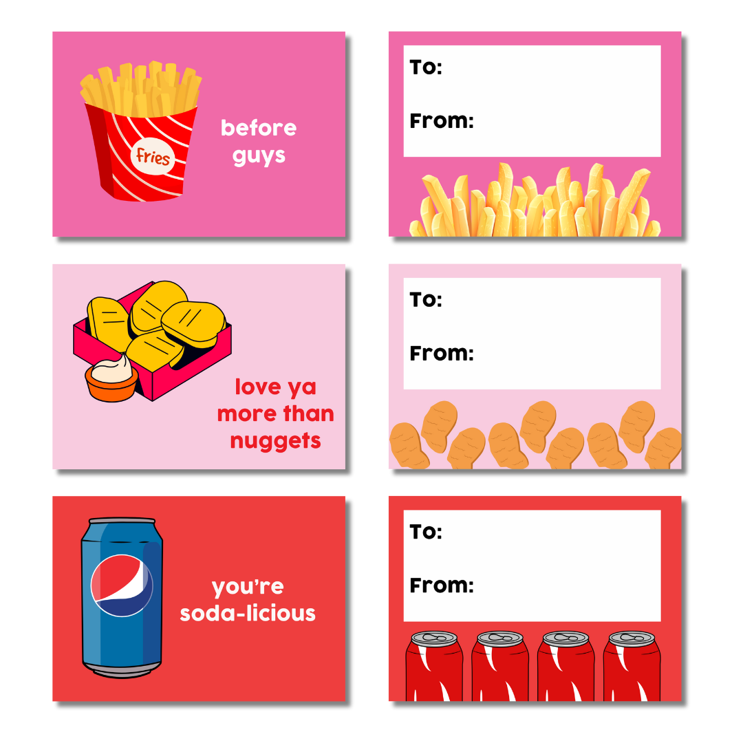 Packs de cartes de Saint-Valentin fast-food