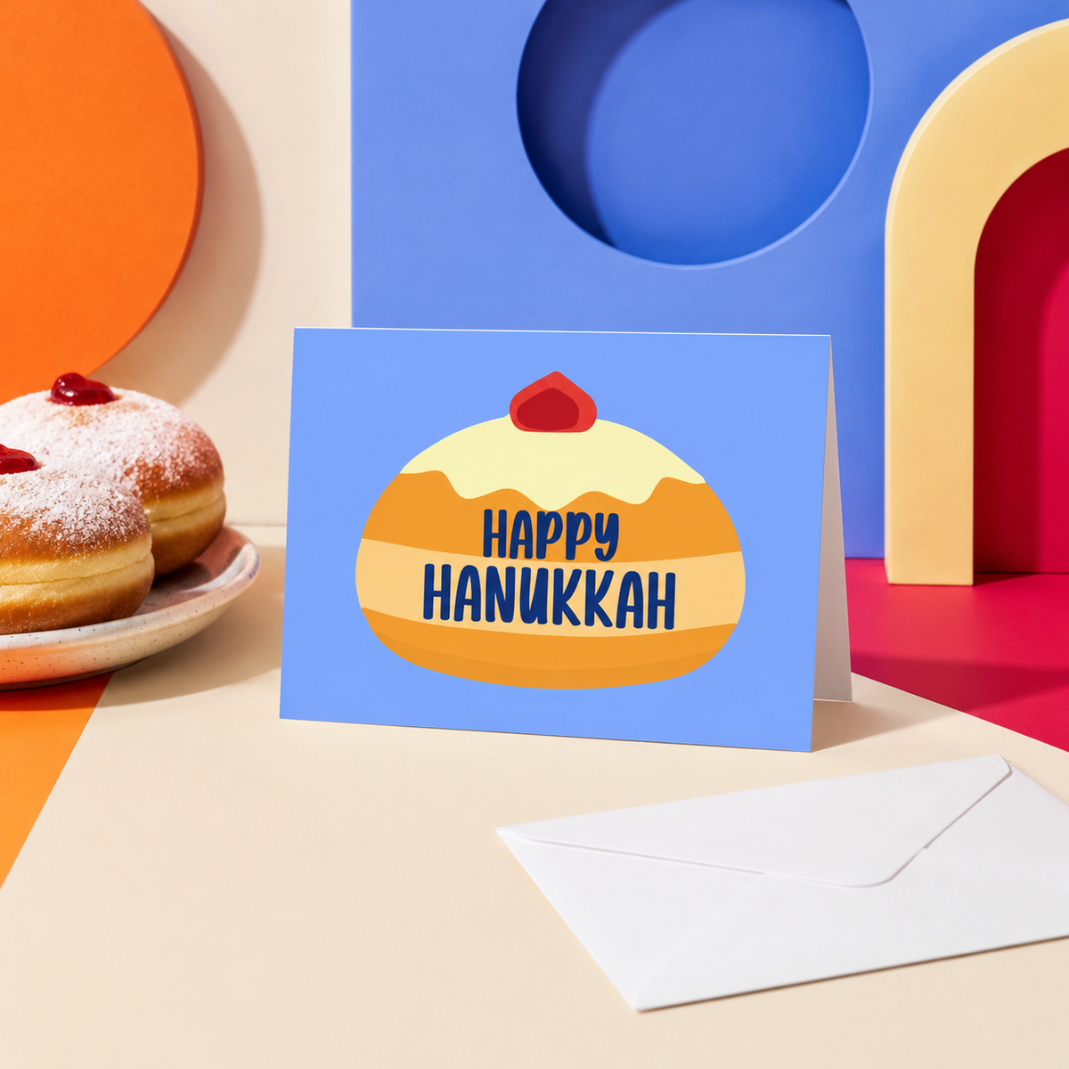 Bold Jelly Donut Hanukkah Note Card