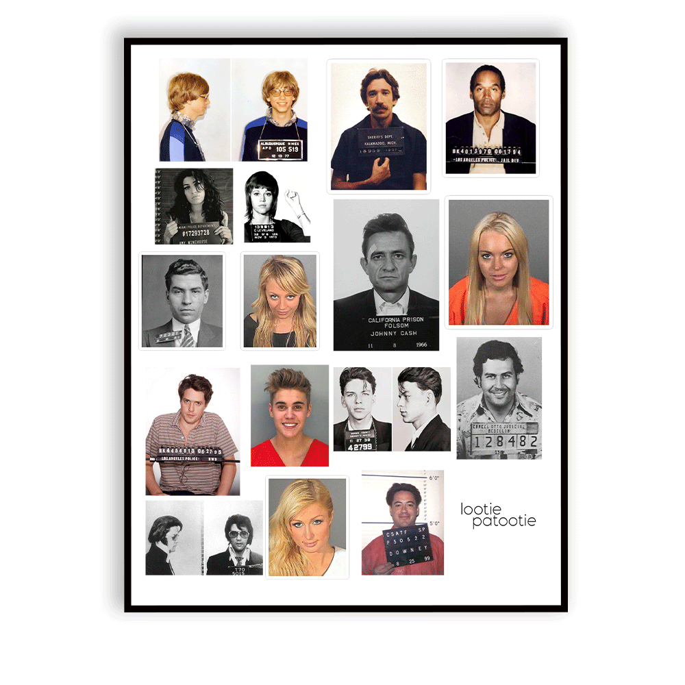 Planche d'autocollants « Mugshots de célébrités »