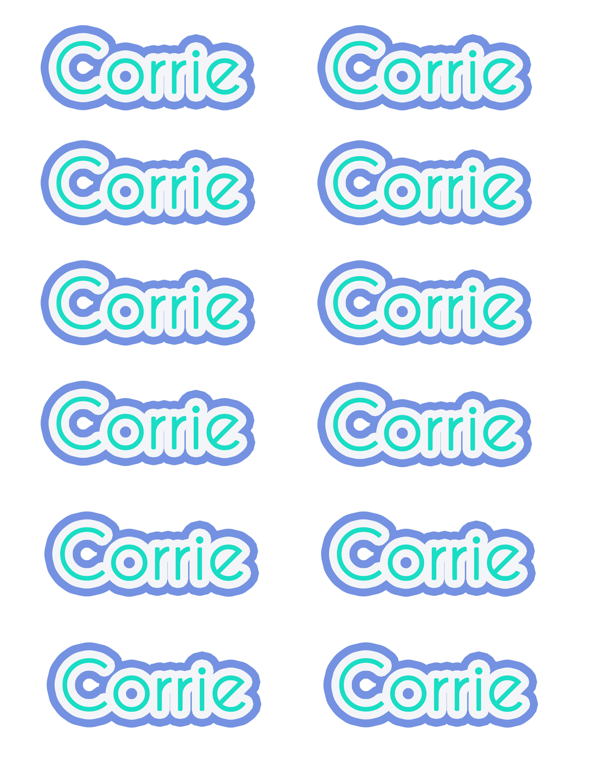 Colourful Name Sticker Sheets (Set of 12)