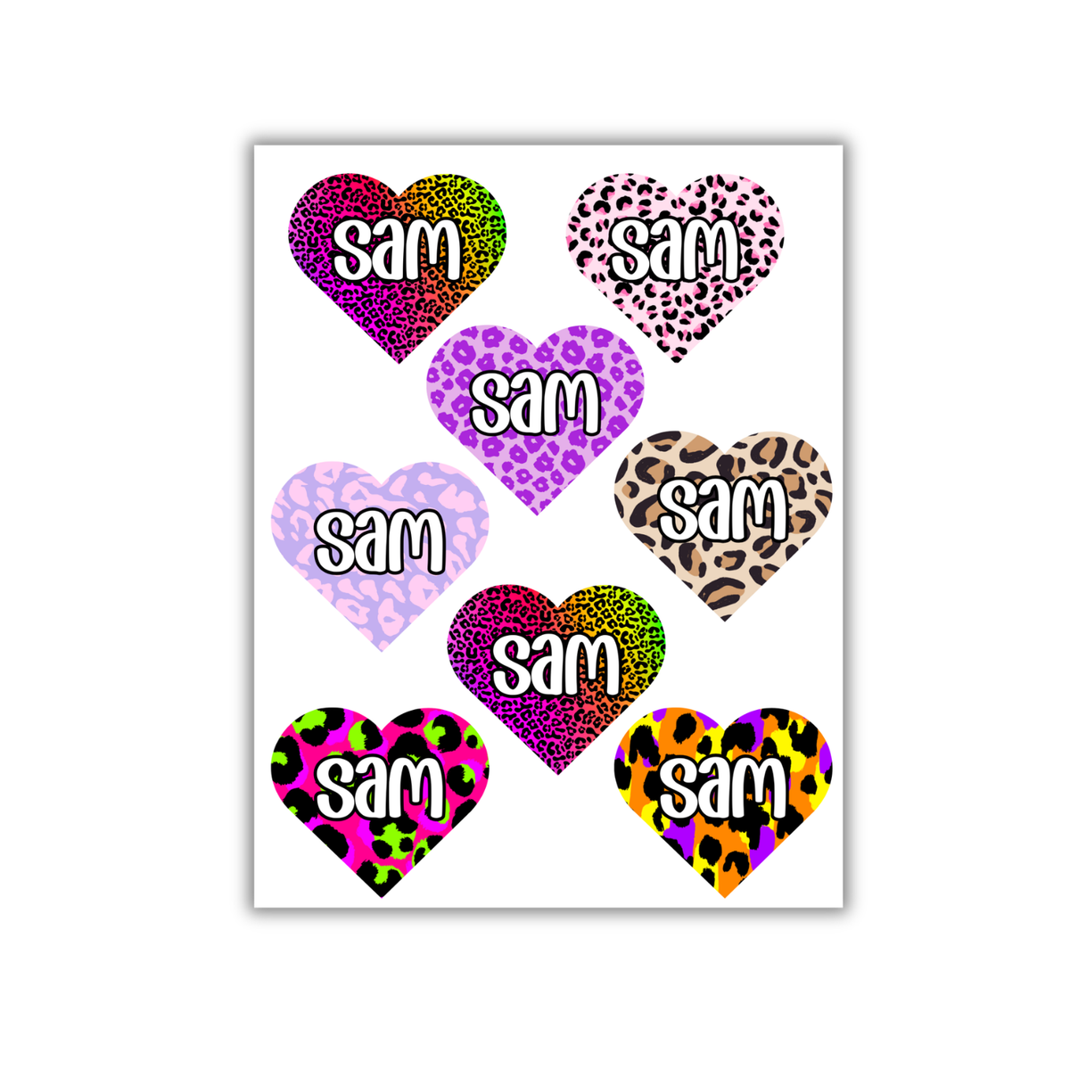Cheetah Heart Name Stickers