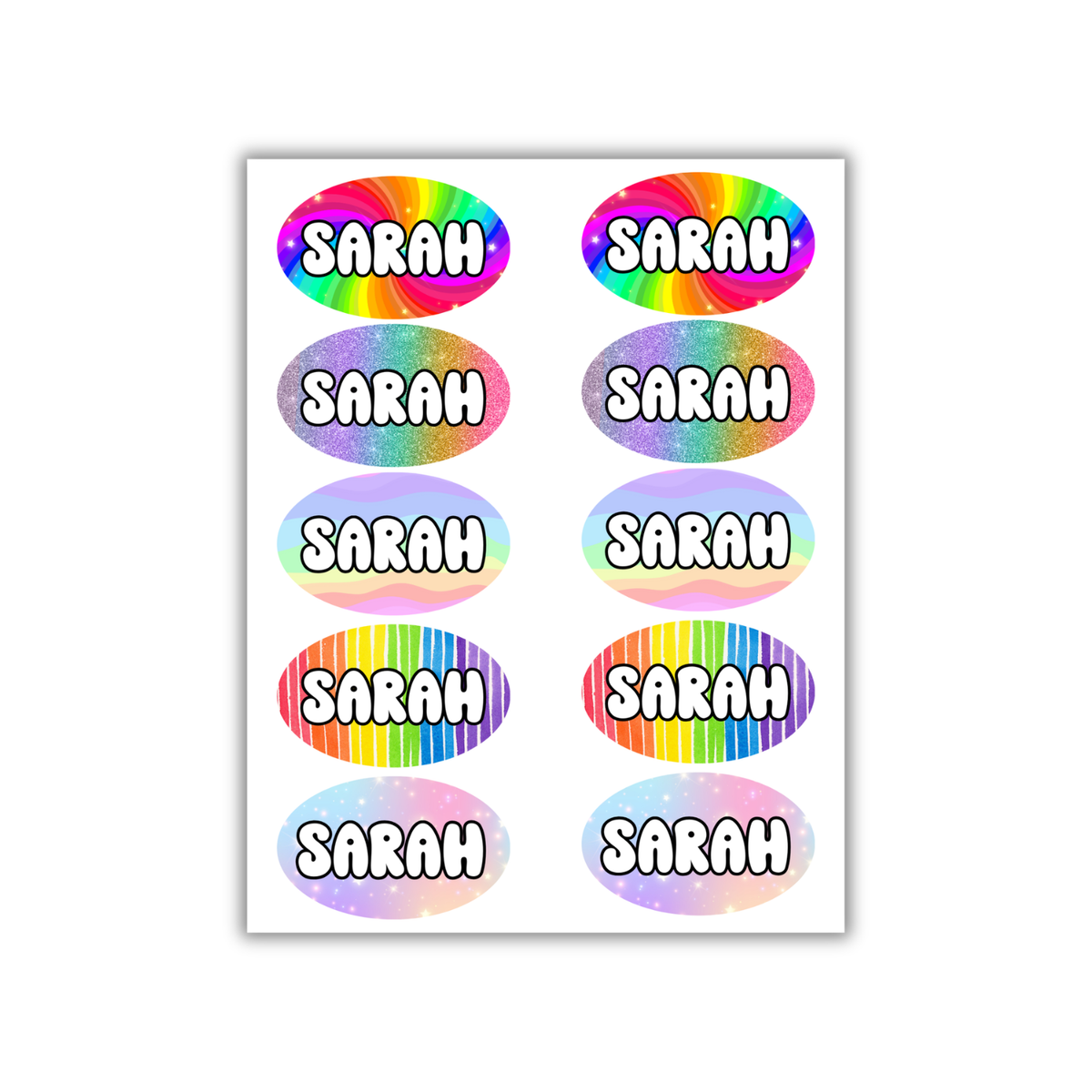 Rainbow Oval Name Stickers