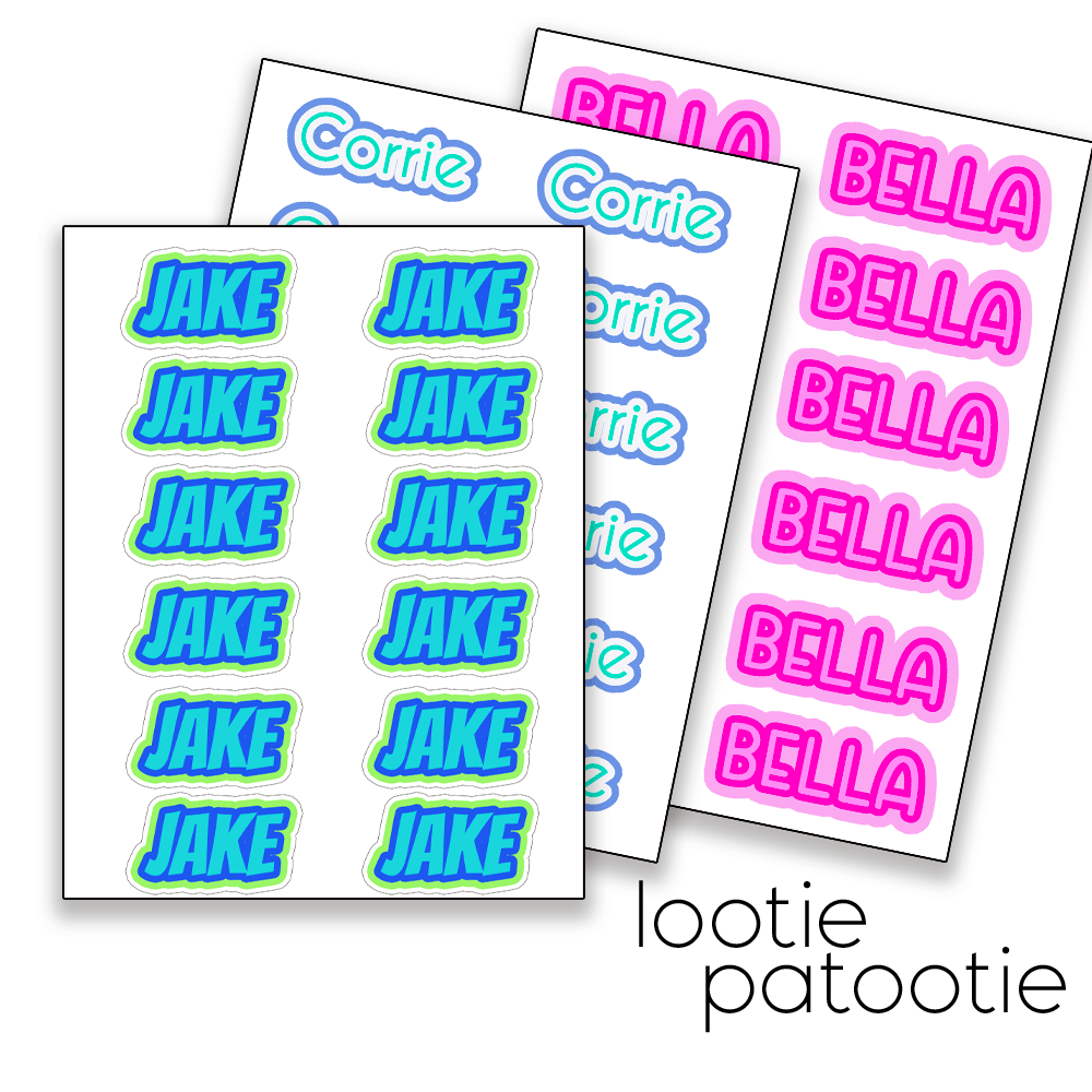 Colourful Name Sticker Sheets (Set of 12)