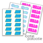 Colourful Name Sticker Sheets (Set of 12)